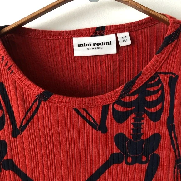 Mini Rodini Red Dress with Skeleton Design